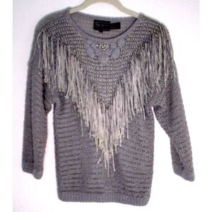 Rochelle California Vintage Knit Metallic Gray Fringe Sweater Women's S/M P